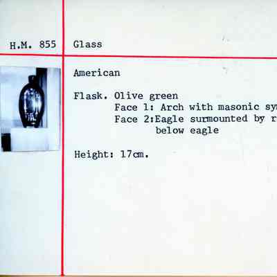 Green Glass Flask with Masonic Symbols & Eagle