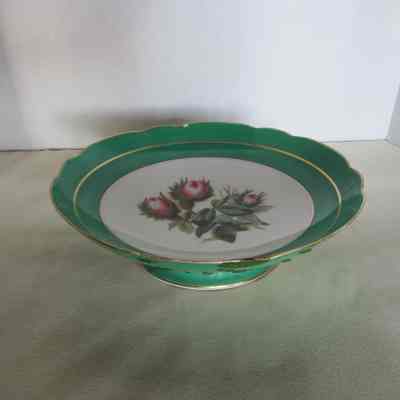 Soup Bowl with Floral Center & Green Border