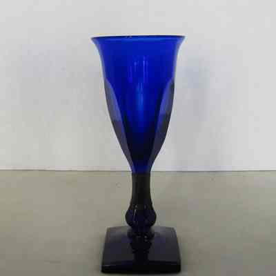 Blue Glass Goblet with Square Base