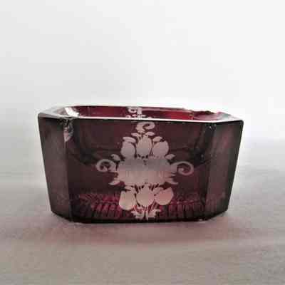 Ruby Etched Glass Salt Cellar