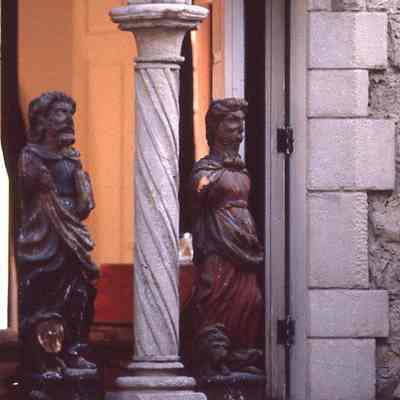 16th c. St. Luke Statue Holding Book with Ox at Feet