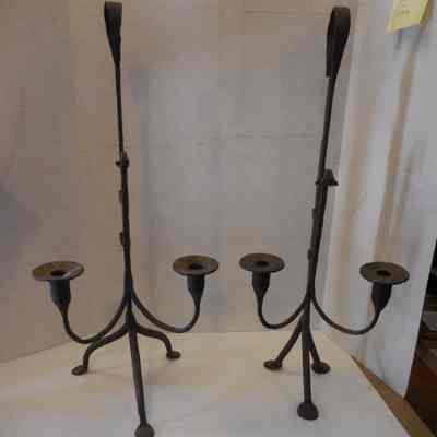 15thc French Gothic Candelabrum with 3 feet & 2 holders, set of 4
