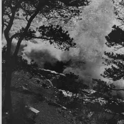 1960-1970s ca, surf crashing up to lawn