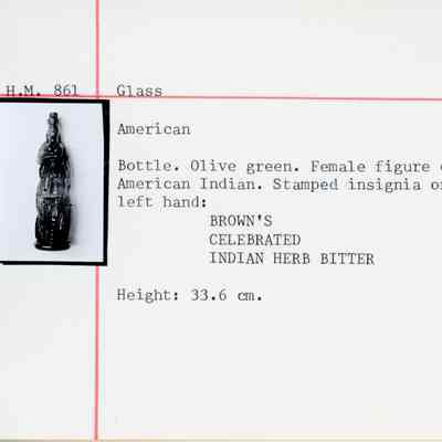 Green Glass Female Native American Bottle