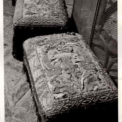 Foot Stools with Green & Gold Brocade Cover