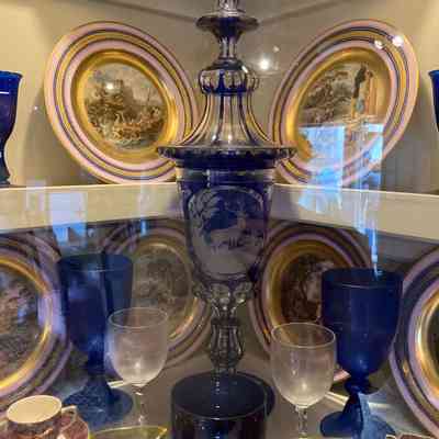 Italian & Frosted Cobalt Blue Glass Vase with Lid