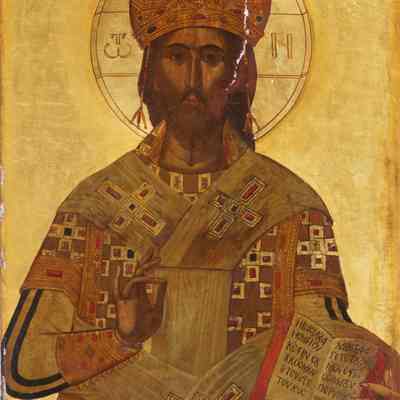 15th c Byzantine Icon of Christ in Bishop Robes
