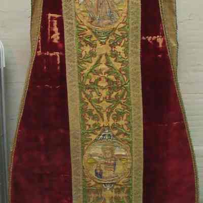 Flemish-style Red Velvet & Appliqued Panel of Saints Chasuble