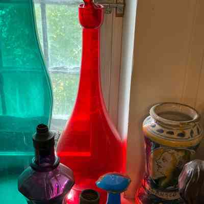Red Glass Decanter with Stopper