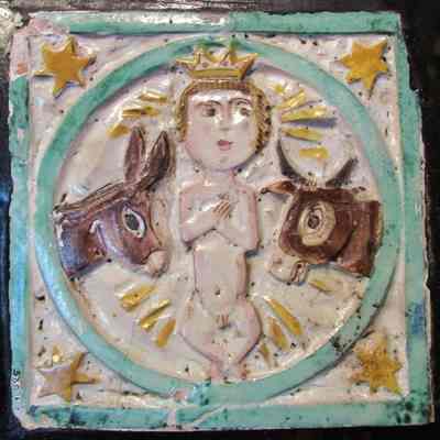 20thc Sicilian Tile of Christ Child with Animals