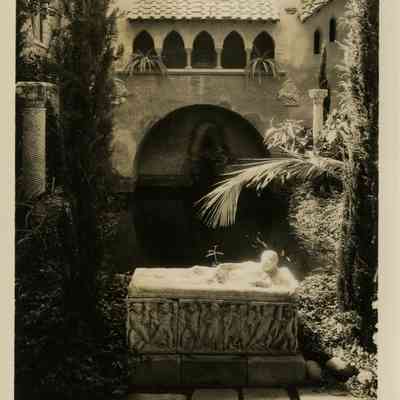 Courtyard w bridge & sarcophagus