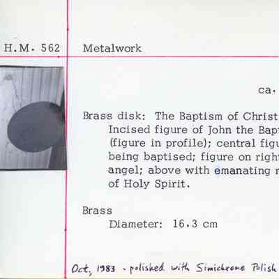 Brass Disk Engraved w Baptism of Christ