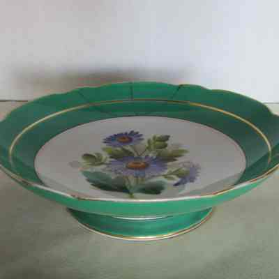 Soup Bowl with Floral Center & Green Border