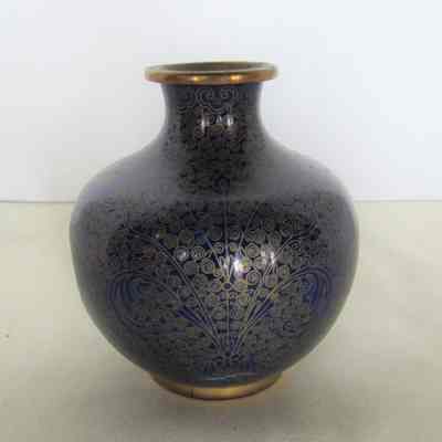 Blue Cloisonne Vase with Gold Filigree Design