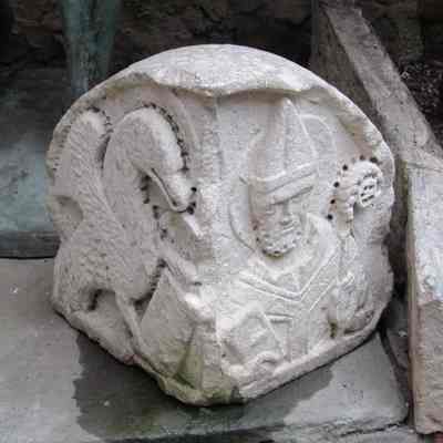 Planar Corbel with bishop with winged eagle or griffin