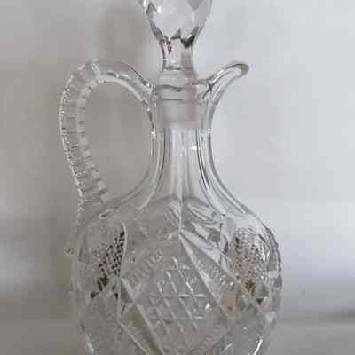 Pressed Glass Cruet with Geometric Pattern & Stopper