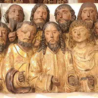 14th c. Christ & 10 Apostles Wood Carving