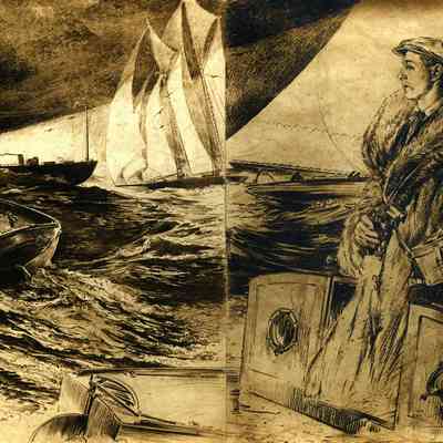 1914 Pape sketch of JHHJr on schooner (C B Alderman image)