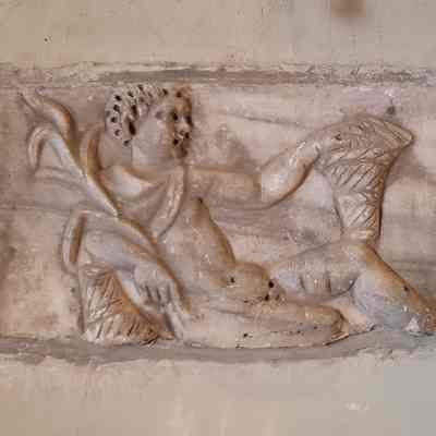 3rd-4th c. Roman Relief of Reclining Man with Basket & Sheaf