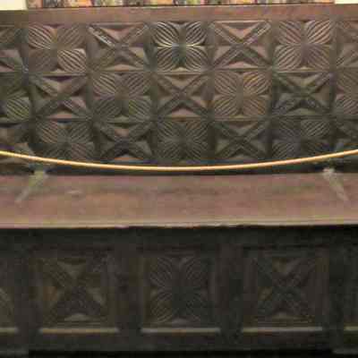 16-17 c. Sardinian Wooden Bench with Geometric Carvings