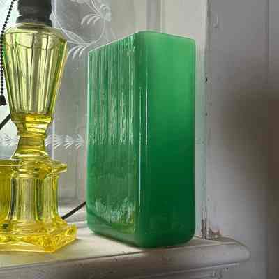 Rectangular Green Glass Vase
