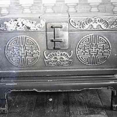 20th c. Leather Oriental Stacking Chest-Trunks