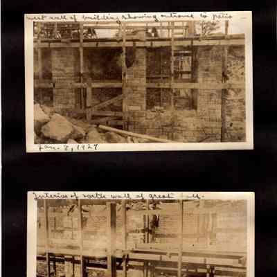 SCRB-1 p(43) 1927-01-08 west exterior wall w patio entrance, interior north wall of great hall