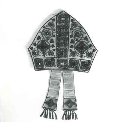 17thc German Bishop's Mitre with Gold Embroidery on White Silk