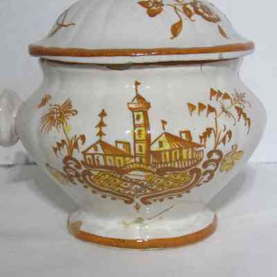 Yellow & Brown Italian Coffee Set - sugar bowl with lid