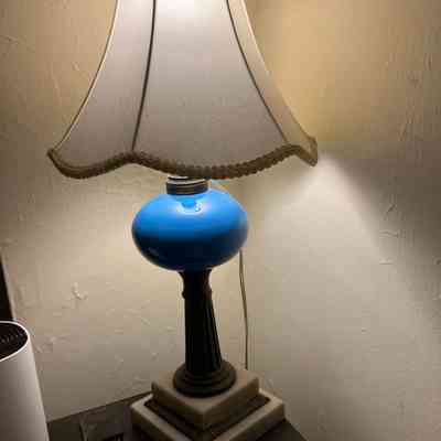 Blue Glass Orb Lamp with Marble & Brass Base