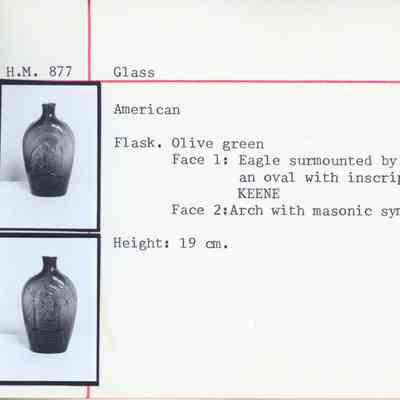 Green Glass Flask with Eagle & Keene