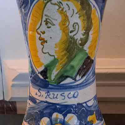 16th c. Italian Ceramic " S Rusco" Apothecary Jar