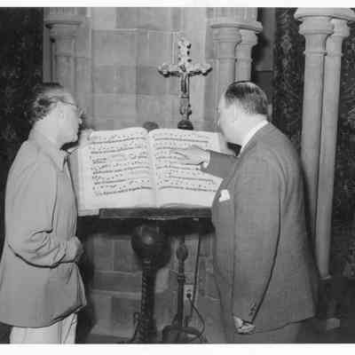1941 JHHJr & Bonnet in Great Hall w Chantbook