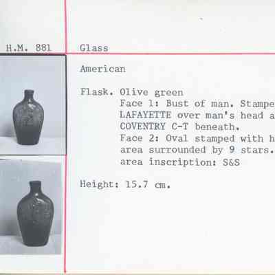Green Glass Flask with Lafayette & Coventry, CT