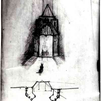 Bungalow, 1924ca renovation sketch, Fireplace with dog