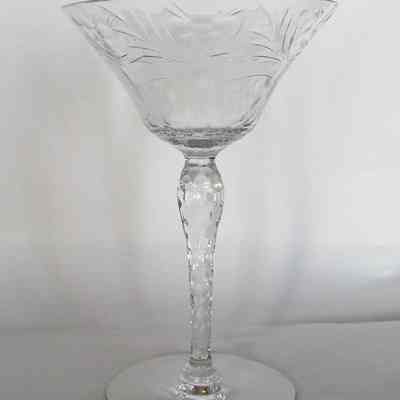 Etched Glass Goblet with Honeycomb Stem