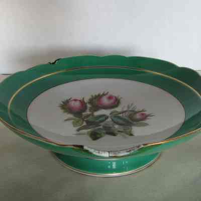Soup Bowl with Floral Center & Green Border