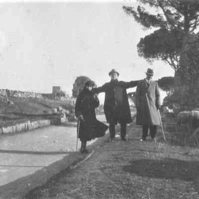 1927 Vacation album, p(8a) Rome, Old Appian Way, Irene, JHH & Donahue