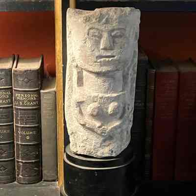 Primitive Stone Female Statue on Wood Base