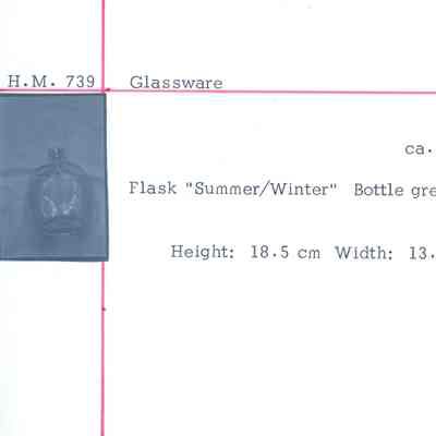 Green Pressed Glass Flask with Summer & Winter