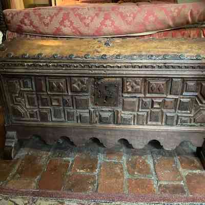 15th c. Spanish Dowry Chest with Geometric Carvings