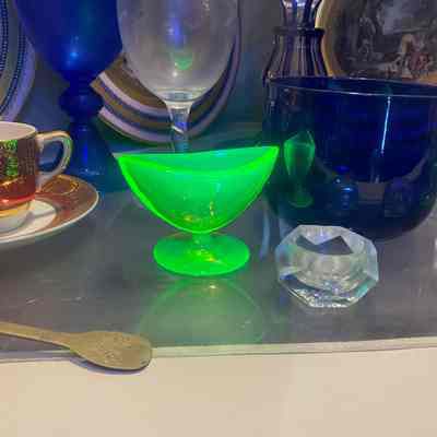 Salt dish glowing under UV light