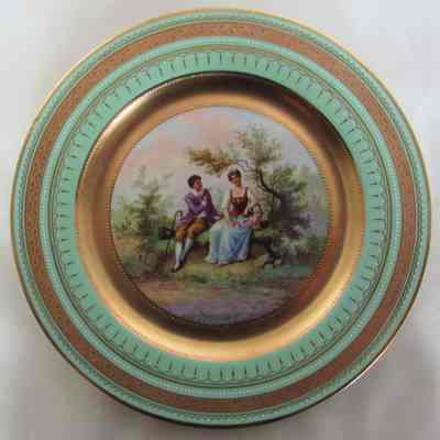 Austrian Plates with Hand Painted Scene - Flirtation