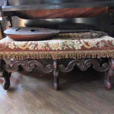 Carved Bench Upholstered with Natalie Hays Hammond Needlepoint