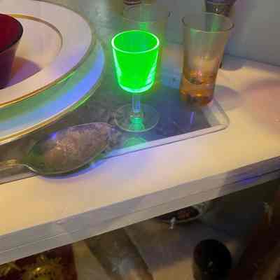 Glass glowing under UV light