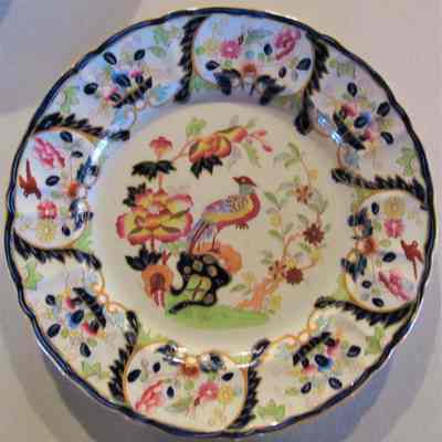 English Plate with Bird & Floral Design, set of 12