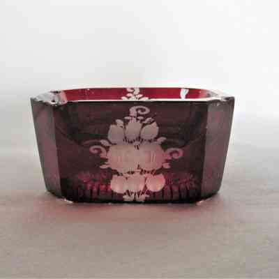 Ruby Etched Glass Salt Cellar