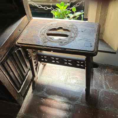 16th c. Stool with Decorative Handgrip Carved with FiIshes
