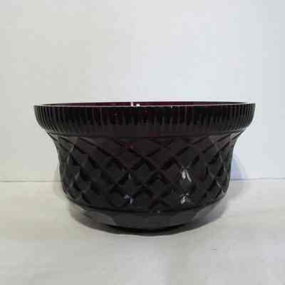 Cranberry Glass Bowl with Diamond Cuts