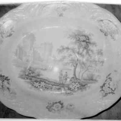 Transferware Platter with Blue Castle Scene